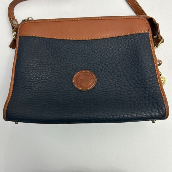 Vintage Dooney & Bourke All Weather Leather Crossbody/Satchel in Dk Blue/Tan - Picture 3 of 16